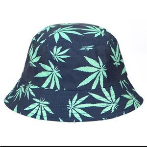 Mens Navy & Teal Mary Jane Leaf design Printed Bucket Hat